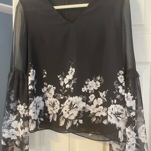White House Black Market Black and White Floral Blouse